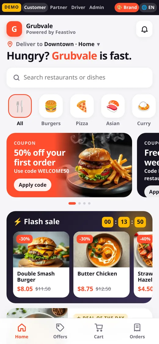 The app in an orange brand