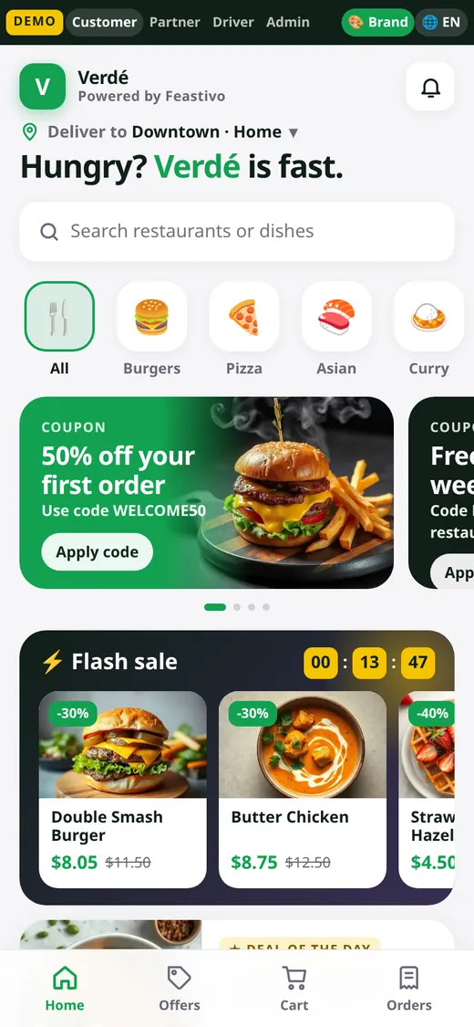 The app in a green brand